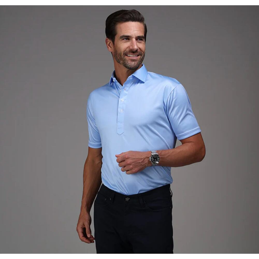 Collars & Co Dress Collar Polo Mens Mens Small Blue Herringbone